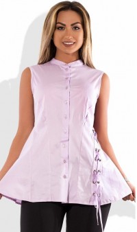 Блуза сиреневая из коттона с пышным подолом размеры от XL 3126, фото