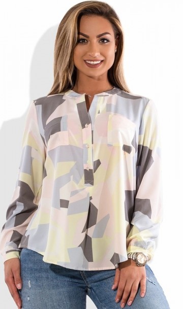 Блузка в стиле поло с геометрическим рисунком размеры от XL 3121, фото