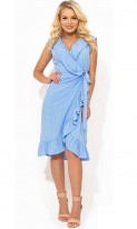 Летнее голубое платье из штапеля в горошек Д-1412