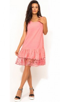 Розовое летнее хлопковое платье с перфорацией Д-1405