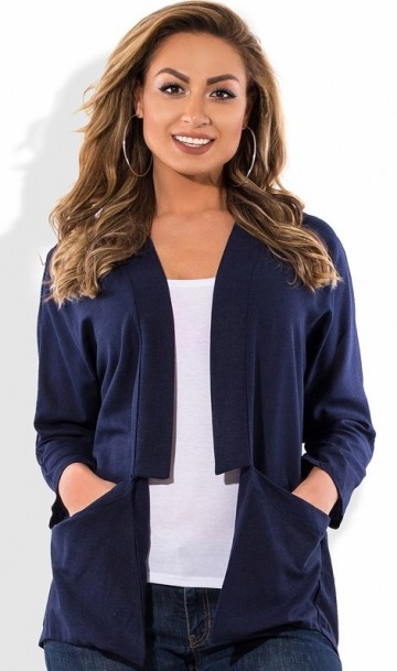 Синий пиджак накидка из льна с карманами размеры от XL 5005, фото