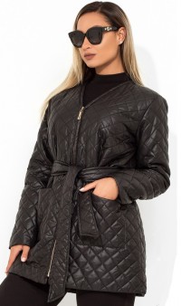 Куртка женская черная под пояс на молнии размеры от XL 5099, фото