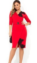 Платье красное с декором из кружева и жемчужин размеры от XL ПБ-785, фото