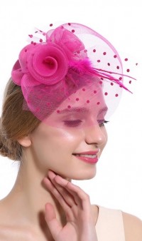 Женская розовая шляпка с вуалью А-1054