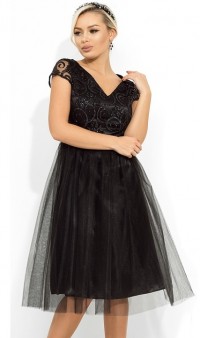 Вечернее платье-коктейль с пышной юбкой черное Д-1669