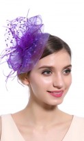 Уникальная женская фиолетовая шляпка с вуалью и брошкой А-1107