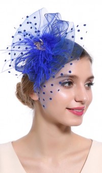 Уникальная женская синяя шляпка с вуалью и брошкой А-1106