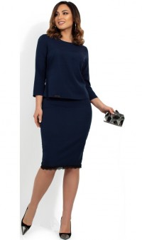 Темно синий деловой костюм двойка из кофточки и юбки размеры от XL 4127, фото
