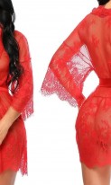 Сексуальный халат из французского гипюра красный П-931 фото 3